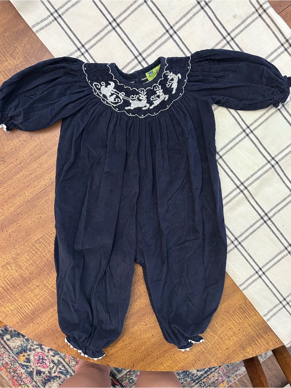 Stellybelly Smocked Romper Girls 18 Months Christmas Reindeer Navy Blue